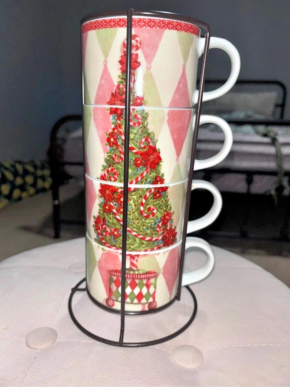 Pier one Holiday Christmas Mug Set with Rack